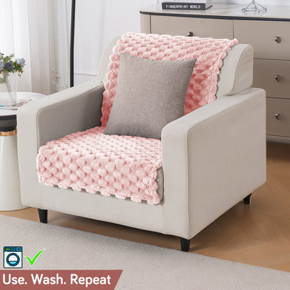 'BunnySoft Series' Plush Sofa Cover Throw for Sofa Seat & Back, Flamingo Pink