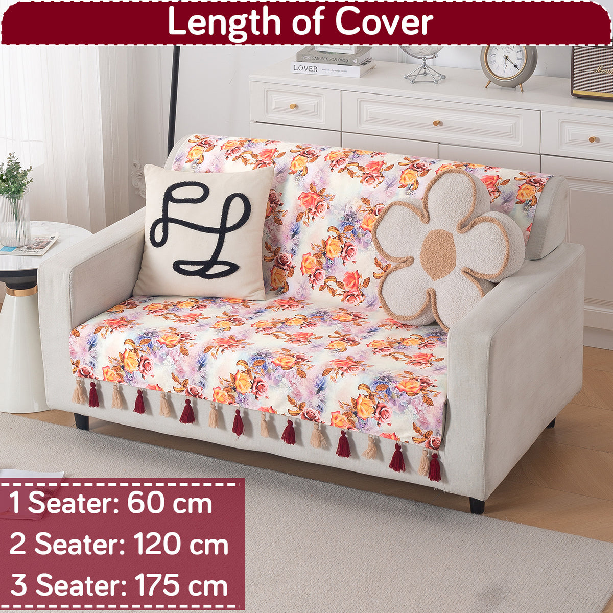 'Whispers of Nature' Series Holland Velvet Sofa Cover with Tassel, Vintage Rose Bloom