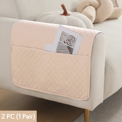 HOKIPO 2 Pcs Quilted Sofa Armrest Cover, Beige