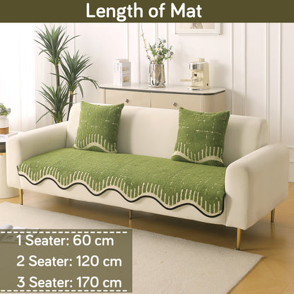 Premium Supple Soft Wavy with Curve Sofa Cover Mat, Green