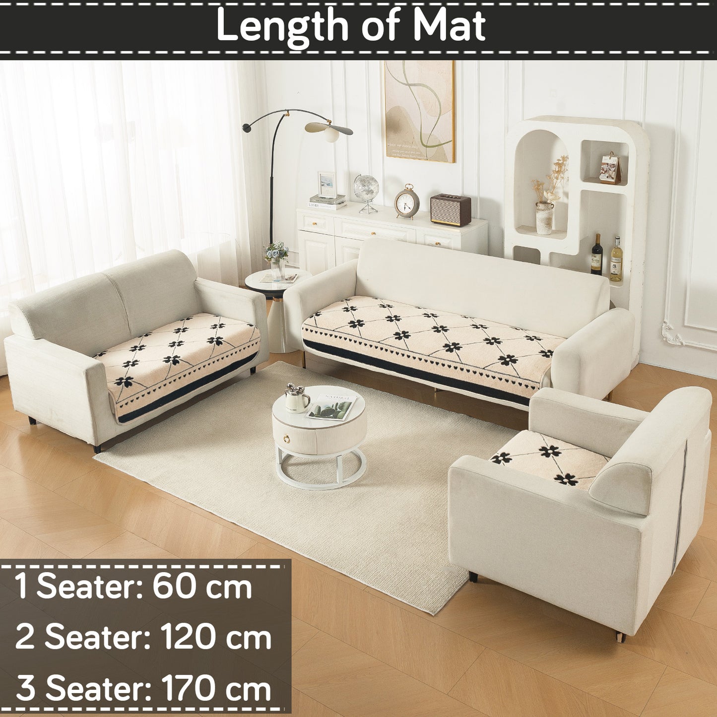 Luxury Plush Sherpa Anti Slip L Shape & Combination Sofa Mat, 'Noirea Series'|Floral Lattice