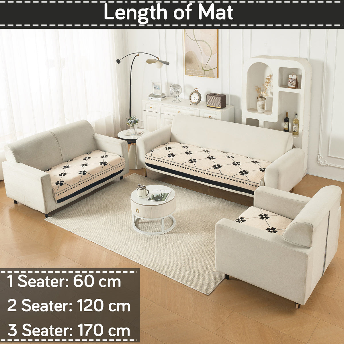 Luxury Plush Sherpa Anti Slip Combination Sofa Mat, 'Noirea Series'|Floral Lattice