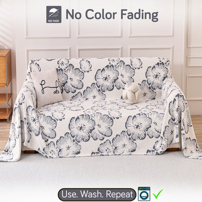 Buy Pearl Grey Colour Camellia Blossom Luxury Plush Sofa Cover – 2 Seater Sofa | HOKIPO