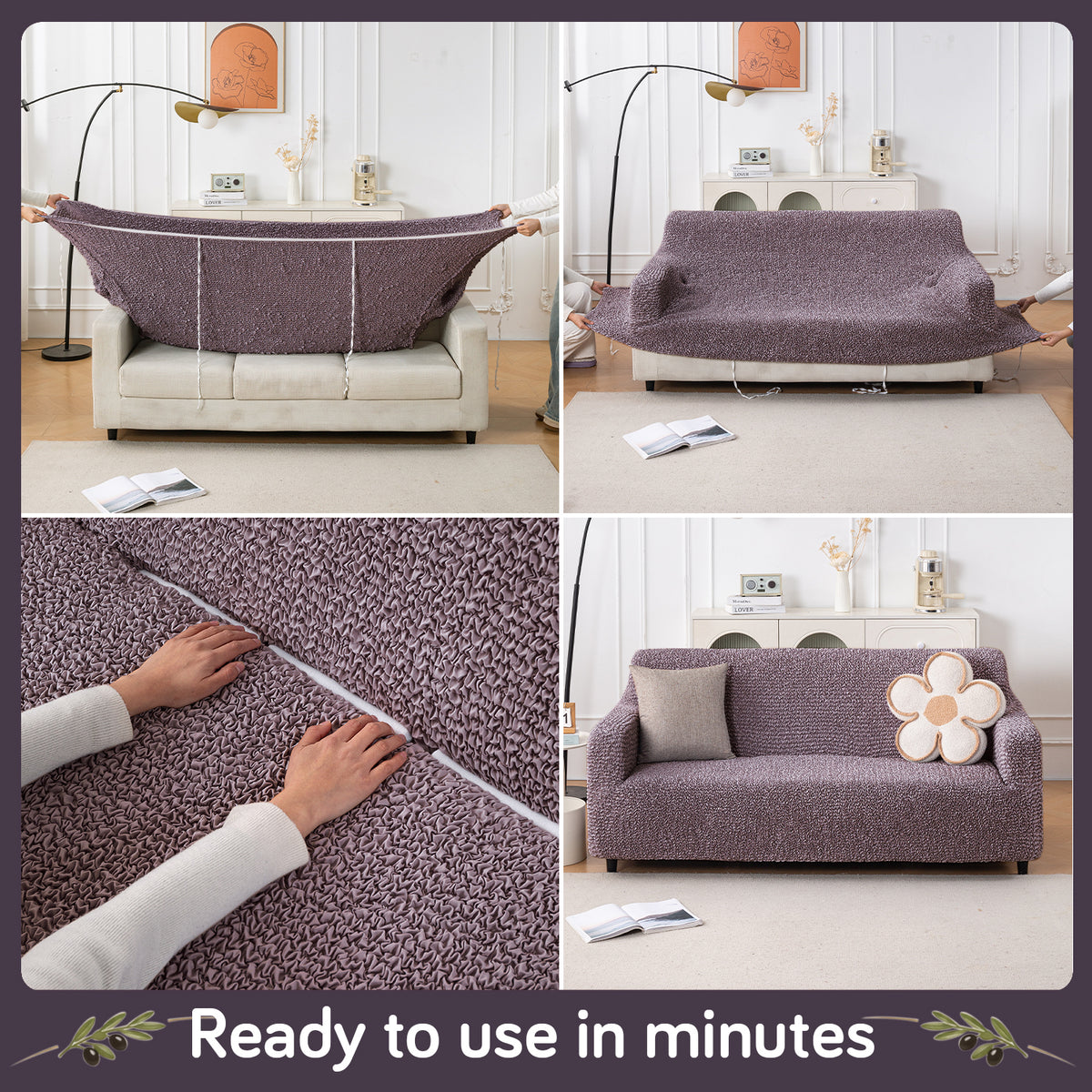 Italian Belissia Luxe Series' Super Stretchable Microfiber 1/2/3 Seater Sofa Cover, Plum Brown