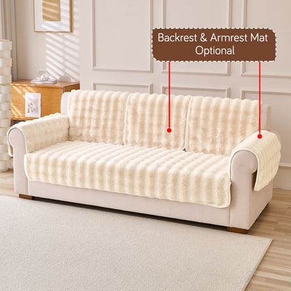 Premium Faux Rabbit Fur Anti Slip Sofa Mat for 1/2/3 Seater, Beige