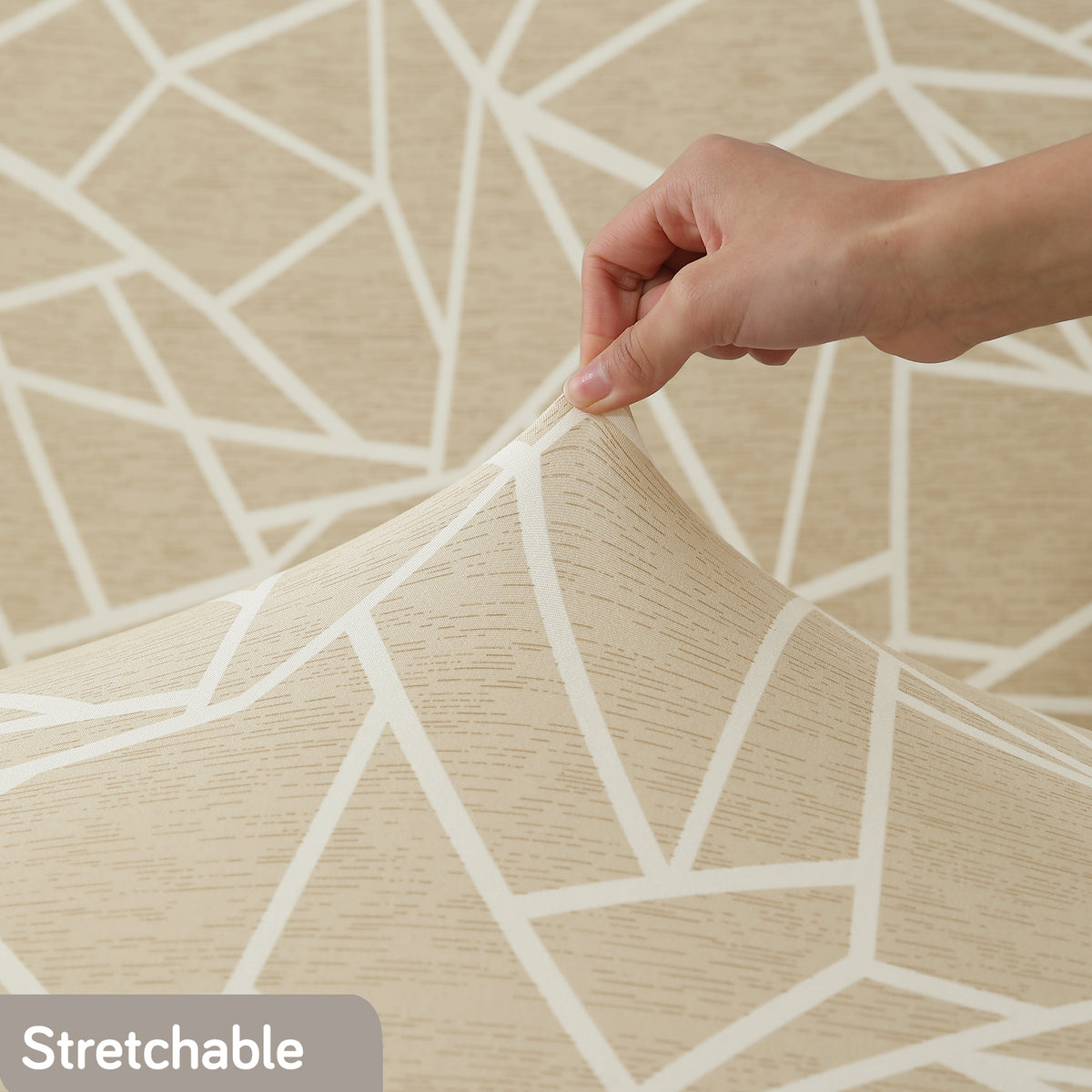 Printed Gaming Chair Seat Cover Elastic Computer Rotating Chair, Beige Abstract Geometry