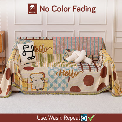 All-Season Chenille Sofa Throw, Patchwork Puppy Series