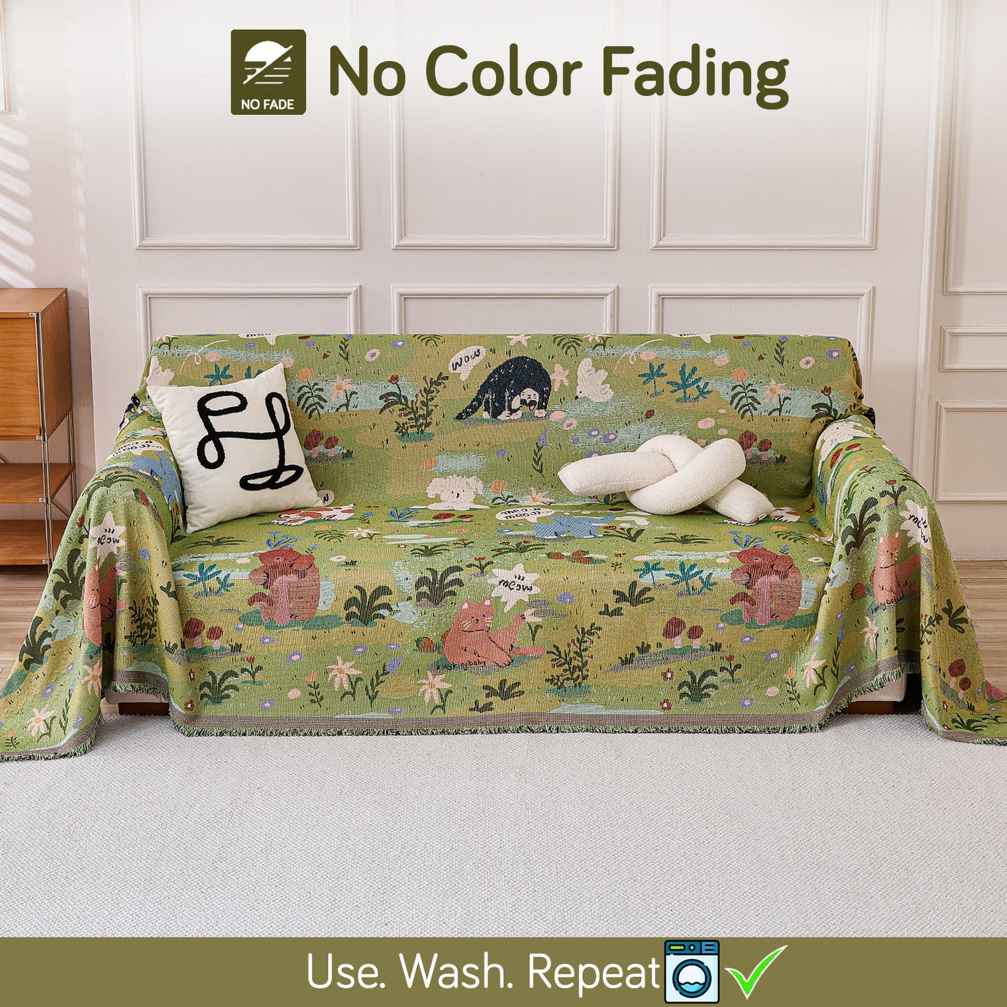 All-Season Chenille Sofa Throw, Forest Story Series
