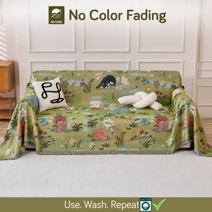 All-Season Chenille Sofa Throw, Forest Story Series