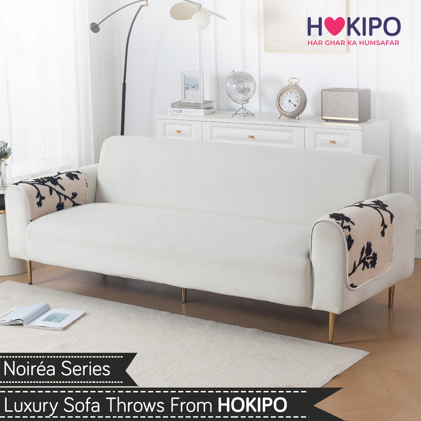 Luxury Plush Sherpa Anti-Slip Sofa Cover Mat, 'Noirea Series'| Botanical Vine