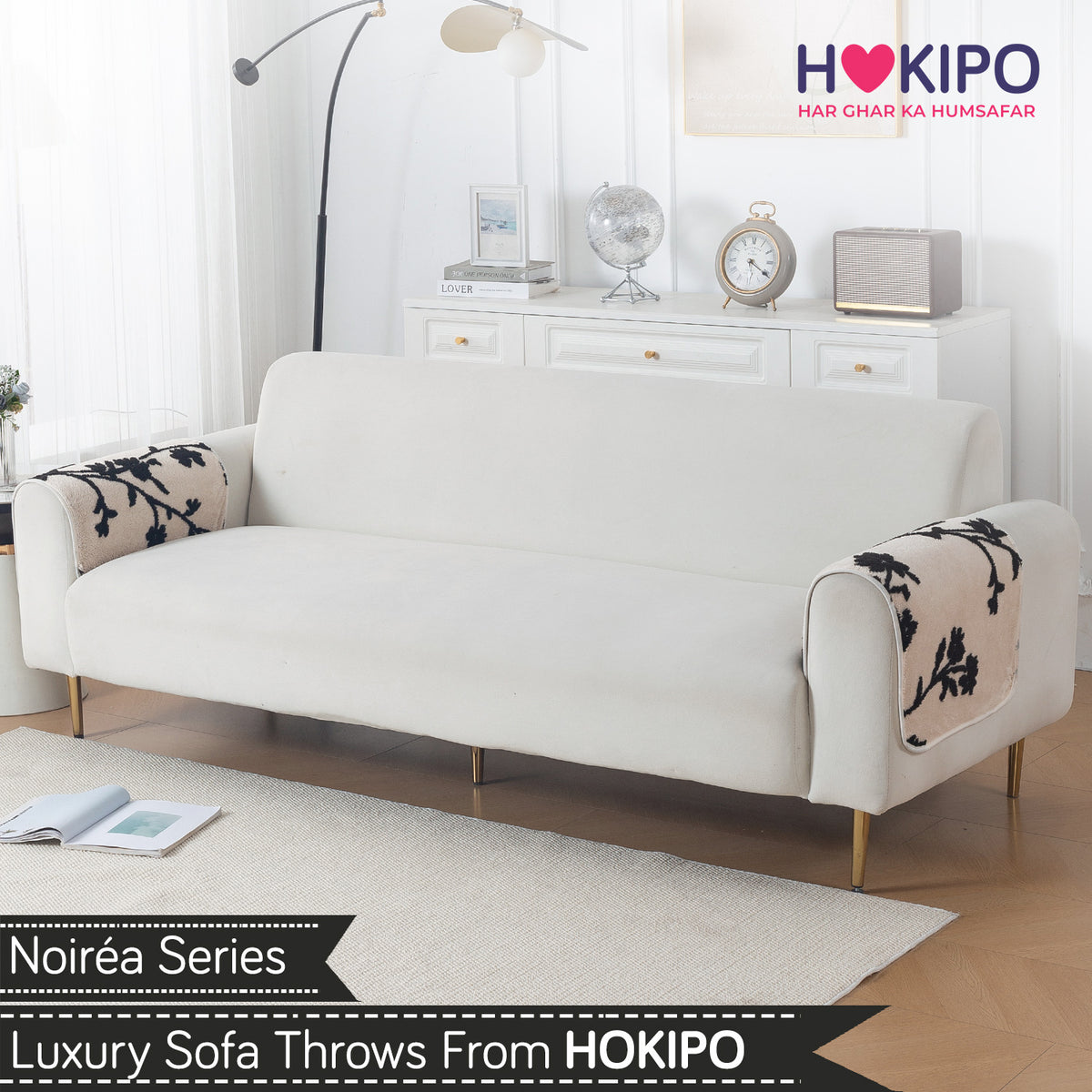 Luxury Plush Sherpa Anti-Slip Sofa Cover Mat, 'Noirea Series'| Botanical Vine