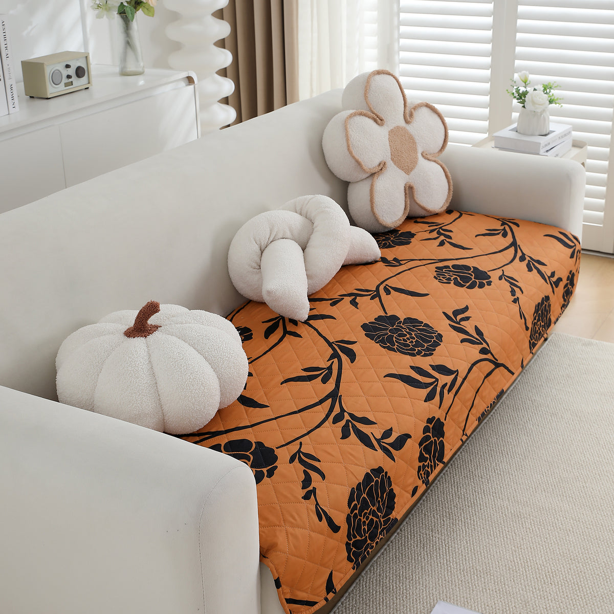Water Repellent + Waterproof Quilted Sofa Mats, Copper Brown Floral