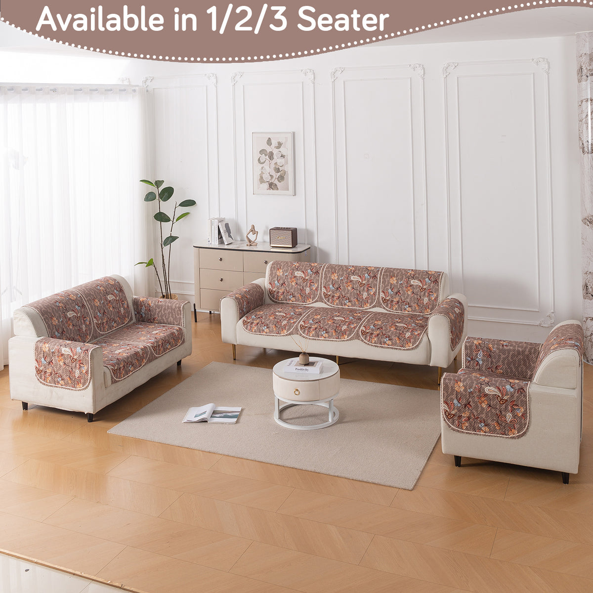 HeavenHue Fleece Soft Touch Quilted Sofa Cover Set Washable Sofa Panel for Seat & Bk - Vintage Bloom