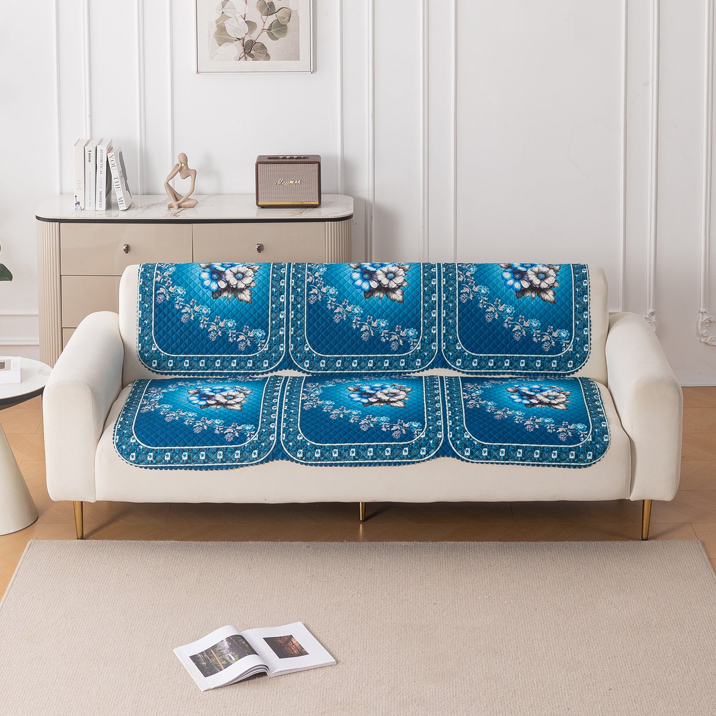 LoomVerse Quilted Sofa Cover Set Washable Sofa Panel for Seat & Back - Royal Meadow