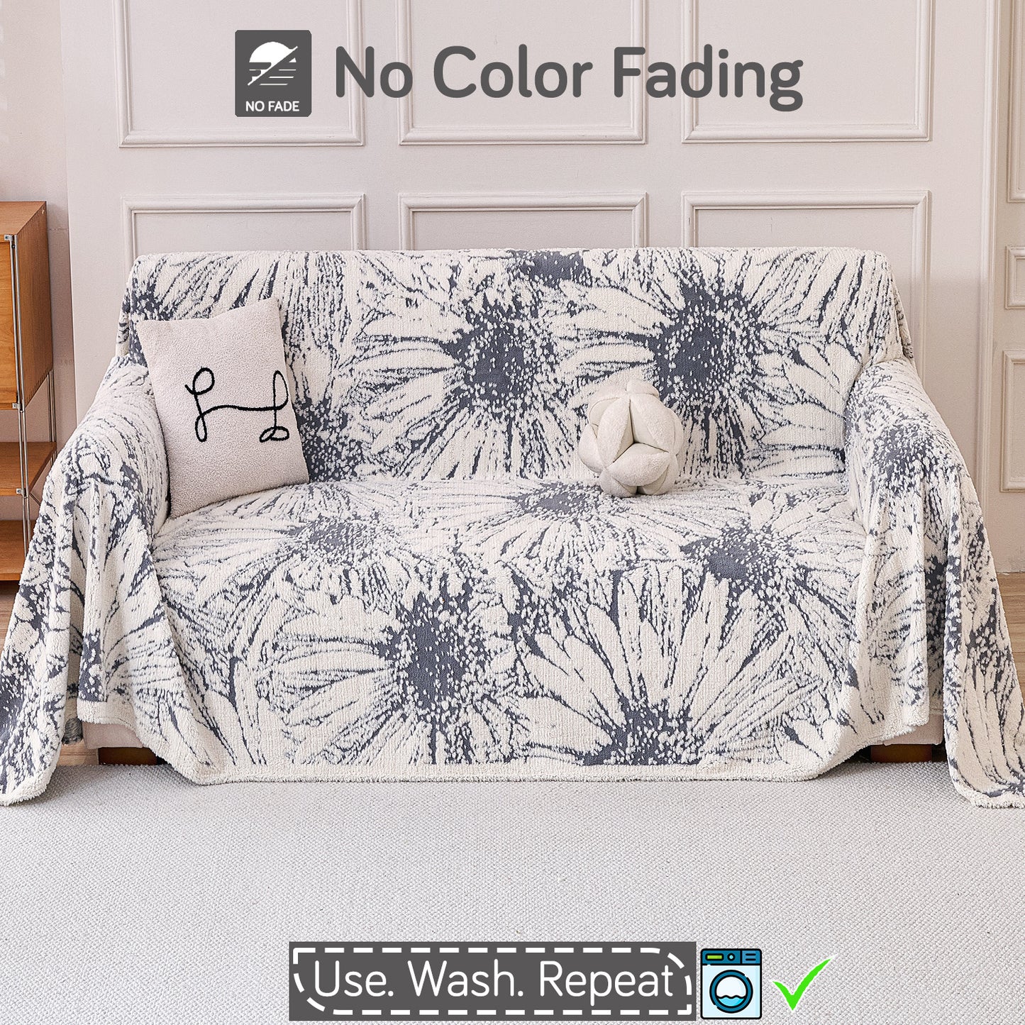 Buy Frost Grey Colour DaisyBloom Series Luxury Plush Sofa Throw – Two Seater Sofas | HOKIPO