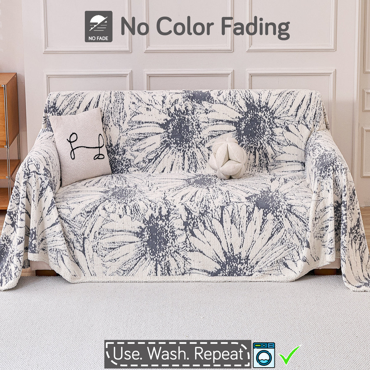 Buy Frost Grey Colour DaisyBloom Series Luxury Plush Sofa Throw – Two Seater Sofas | HOKIPO