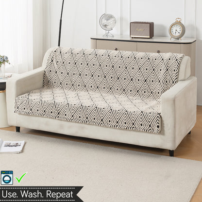 HOKIPO Plush Sofa Cover Throw for Complete Sofa 'Noirea Series', Geometric Diamond