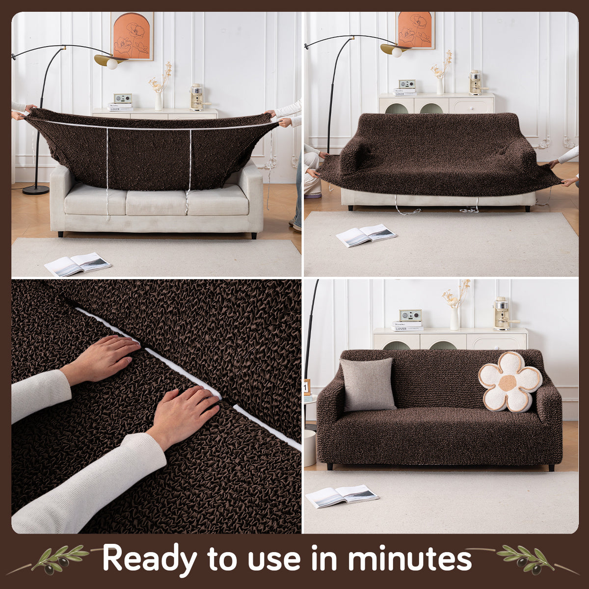 Italian Belissia Luxe Series' Super Stretchable Microfiber 1/2/3 Seater Sofa Cover, Chocolate Brown