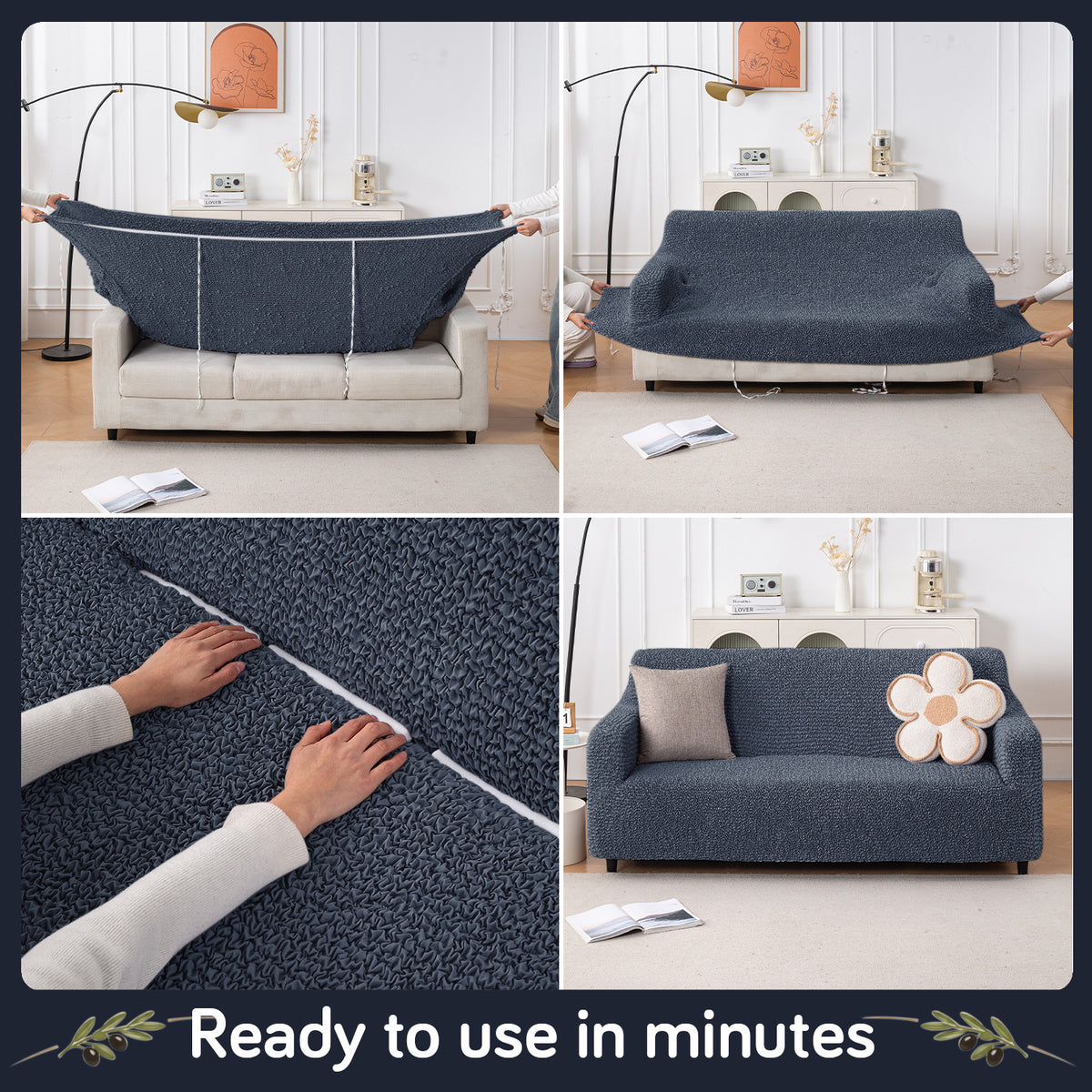 Italian Belissia Luxe Series' Super Stretchable Microfiber 1/2/3 Seater Sofa Cover, Navy Blue