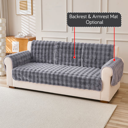 Premium Faux Rabbit Fur Anti Slip Sofa Mat for 1/2/3 Seater, Cool Grey
