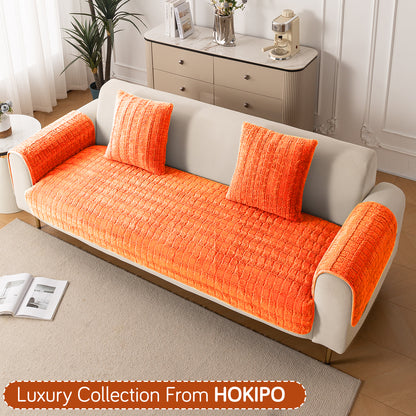 Premium Plush Sofa Cover Mat with 2 Arm Cover, Orange