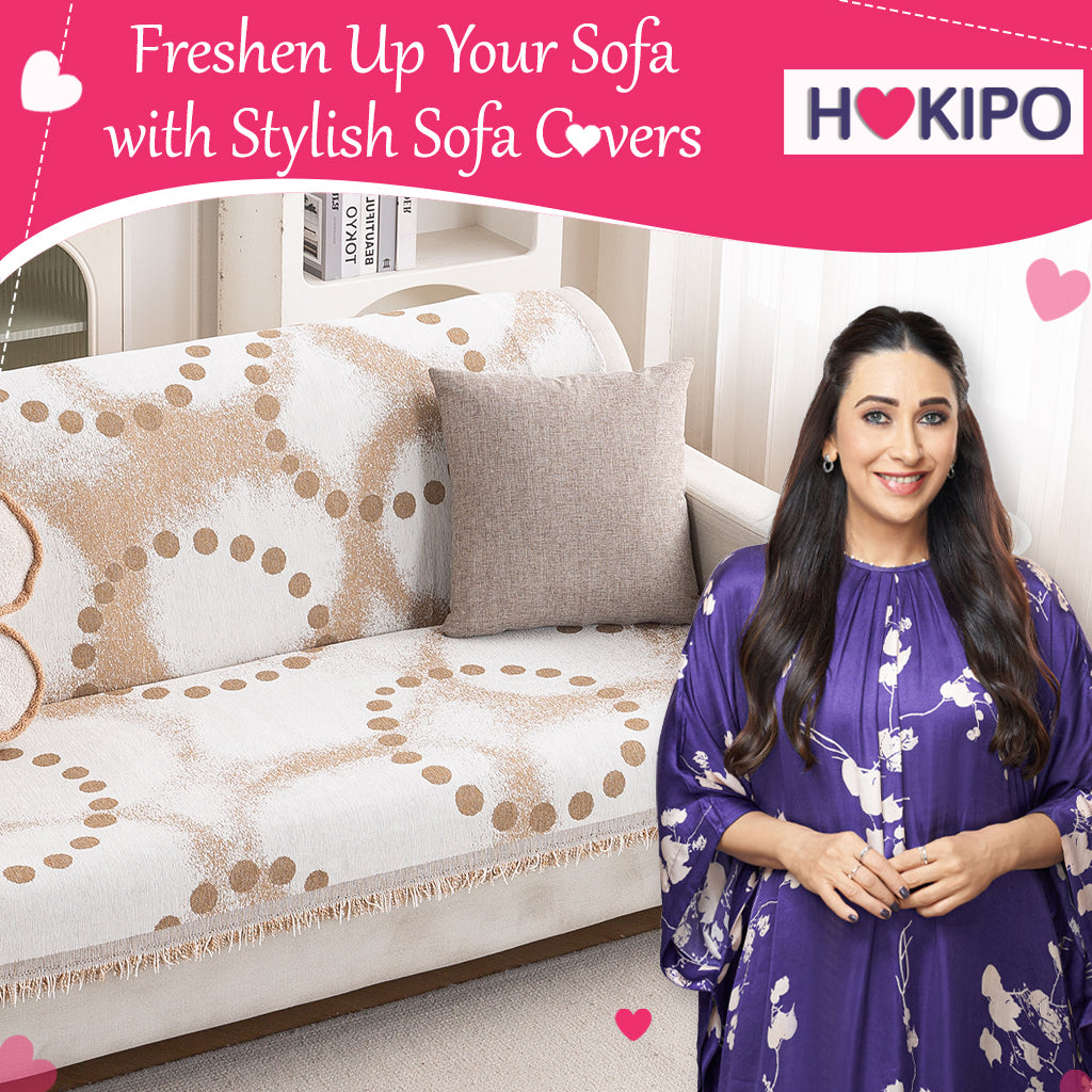 Premium 320 GSM Chenille Sofa Cover 'Serene Abode Series', Latte Dotted Wave