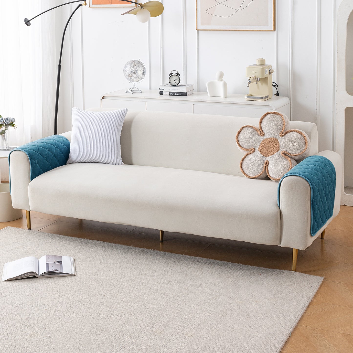 Diamond Tuft Plush Sofa Cover Mat, Dusty Teal