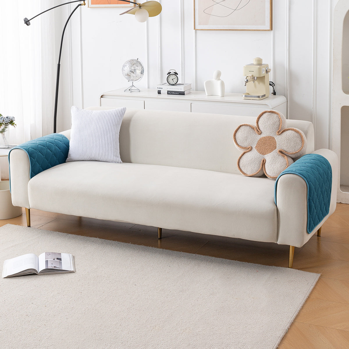 Diamond Tuft Plush Sofa Cover Mat, Dusty Teal