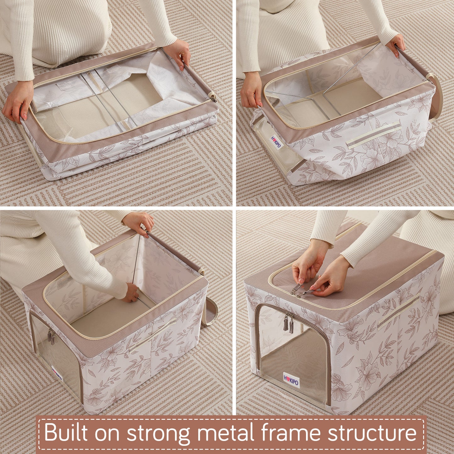 Foldable Cloth Storage Box Organizer for Wardrobe, Latte Floral