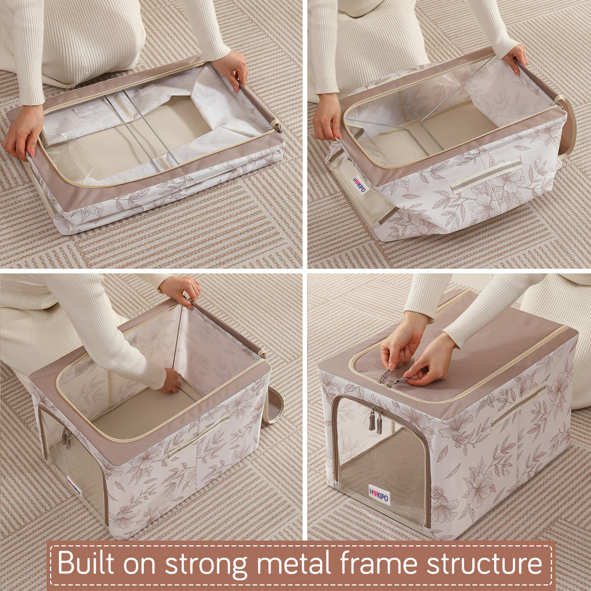 Foldable Cloth Storage Box Organizer for Wardrobe, Latte Floral