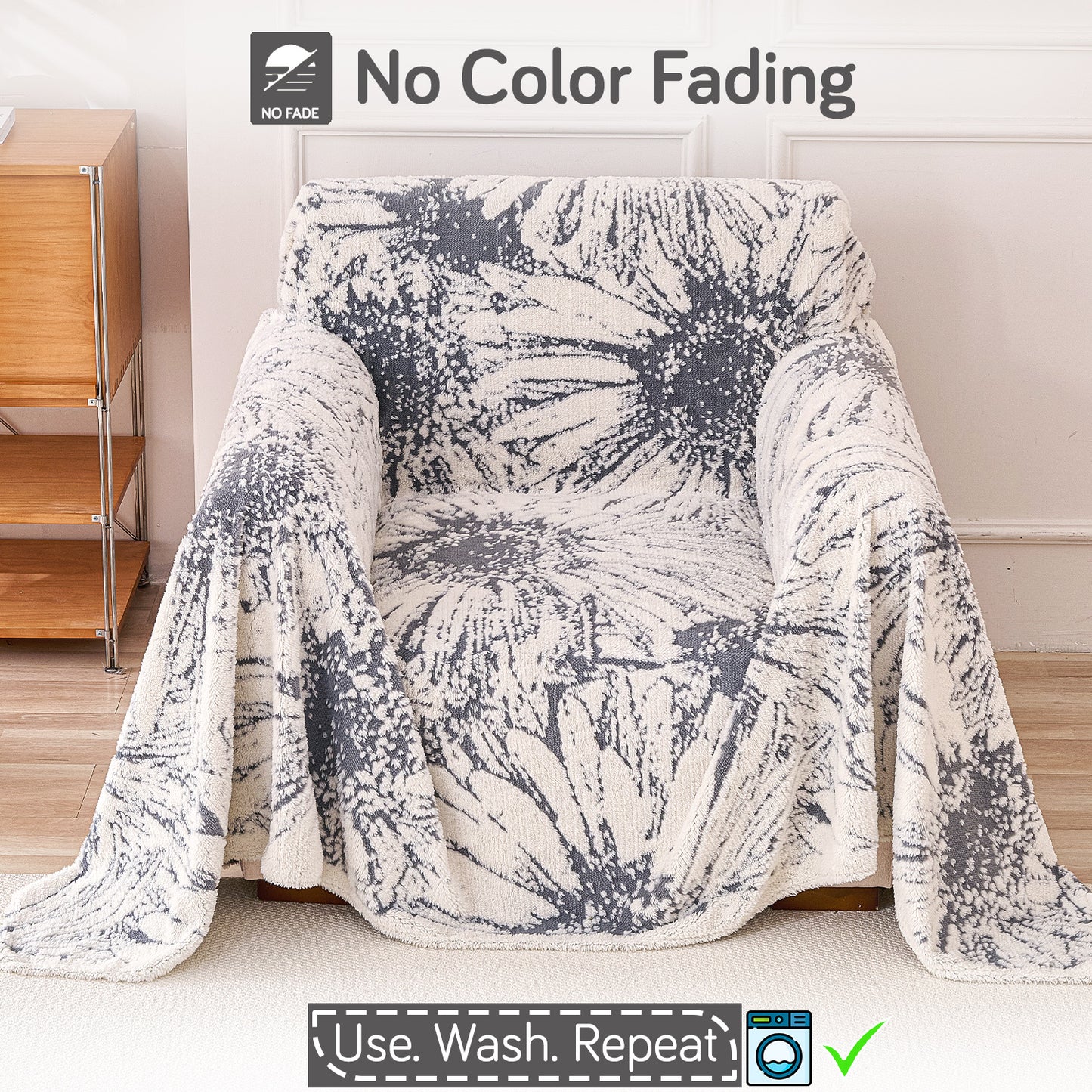 Buy Frost Grey Colour DaisyBloom Series Luxury Plush Sofa Throw Cover – Single Seater Sofas | HOKIPO