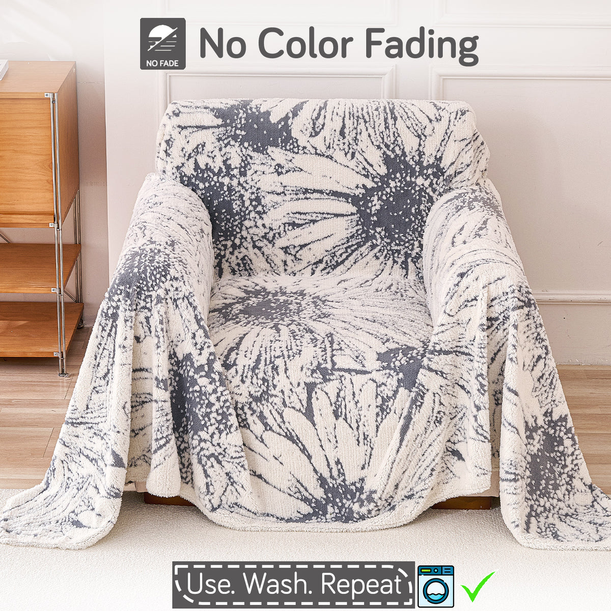 Buy Frost Grey Colour DaisyBloom Series Luxury Plush Sofa Throw Cover – Single Seater Sofas | HOKIPO