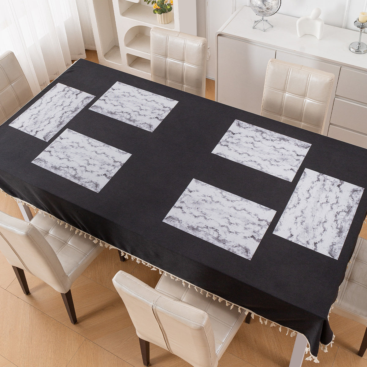 Marble Fusion PVC Mats for Dining Table, Misty Clouds - Spanish Grey