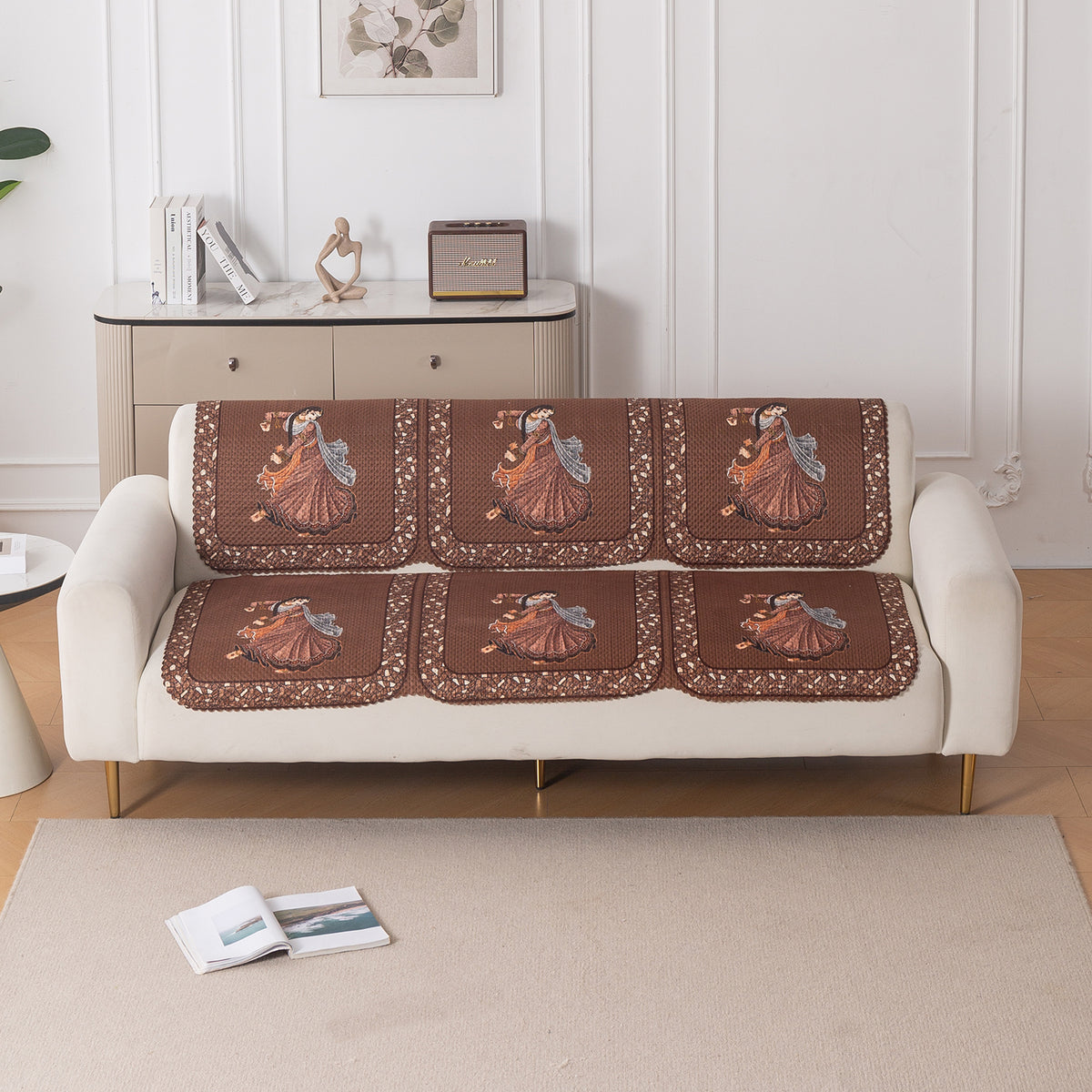 HeavenHue Fleece Soft Touch Quilted Sofa Cover Set Washable Sofa Panel for Seat & Back - Nritya Echo