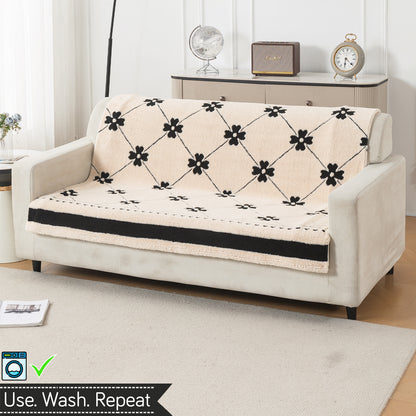 'Noirea Series' Plush Sofa Cover for Seat & Back, Floral Lattice