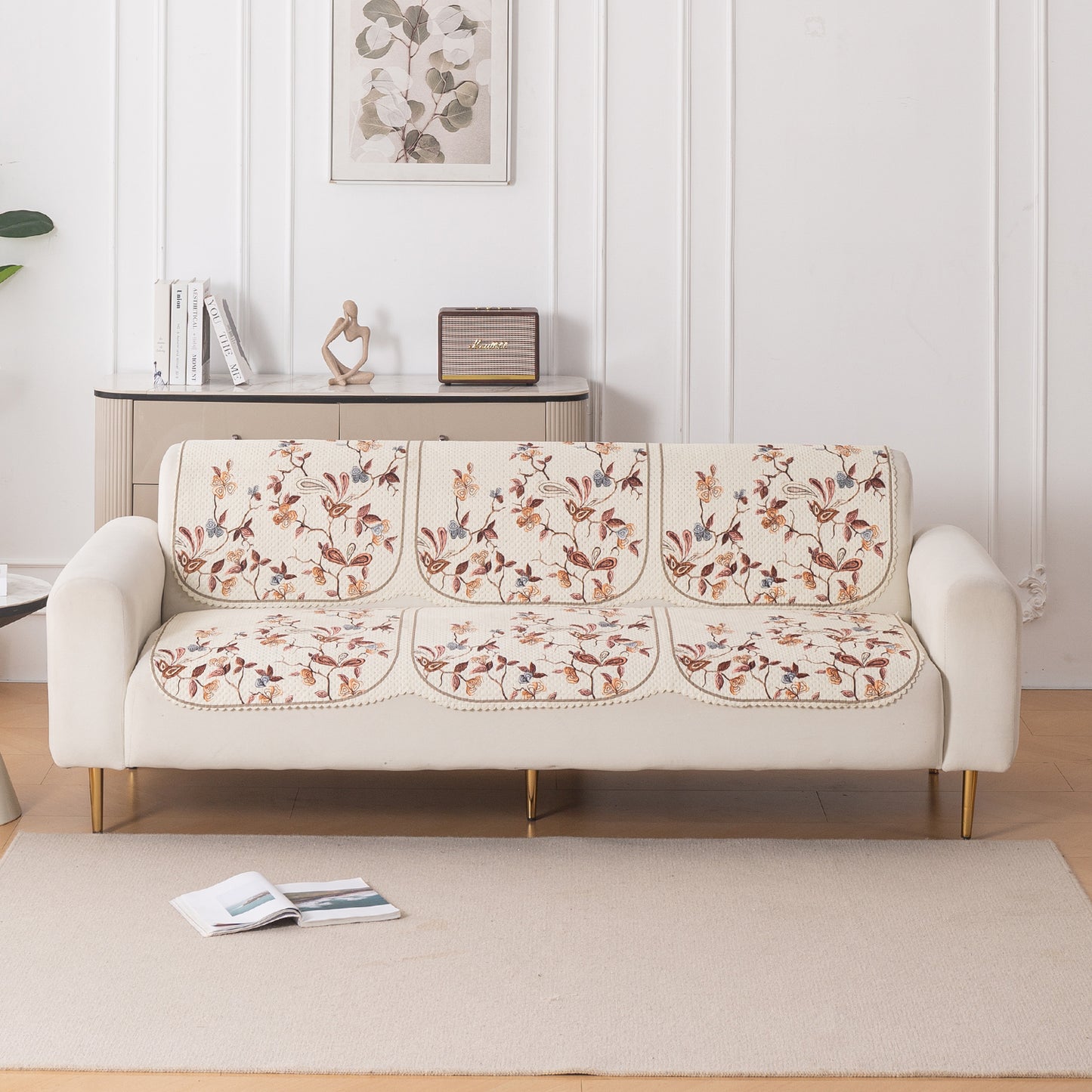 HeavenHue Fleece Soft Touch Quilted Sofa Cover Set – Washable Sofa Panel for Seat & Back - Autumn Whisper
