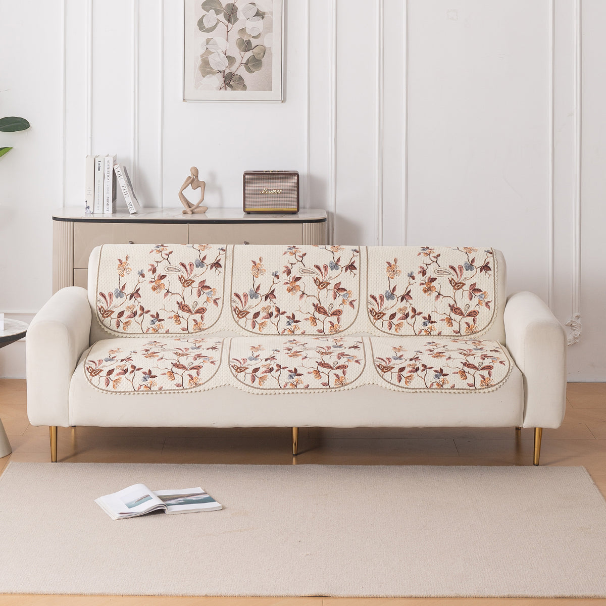 HeavenHue Fleece Soft Touch Quilted Sofa Cover Set – Washable Sofa Panel for Seat & Back - Autumn Whisper