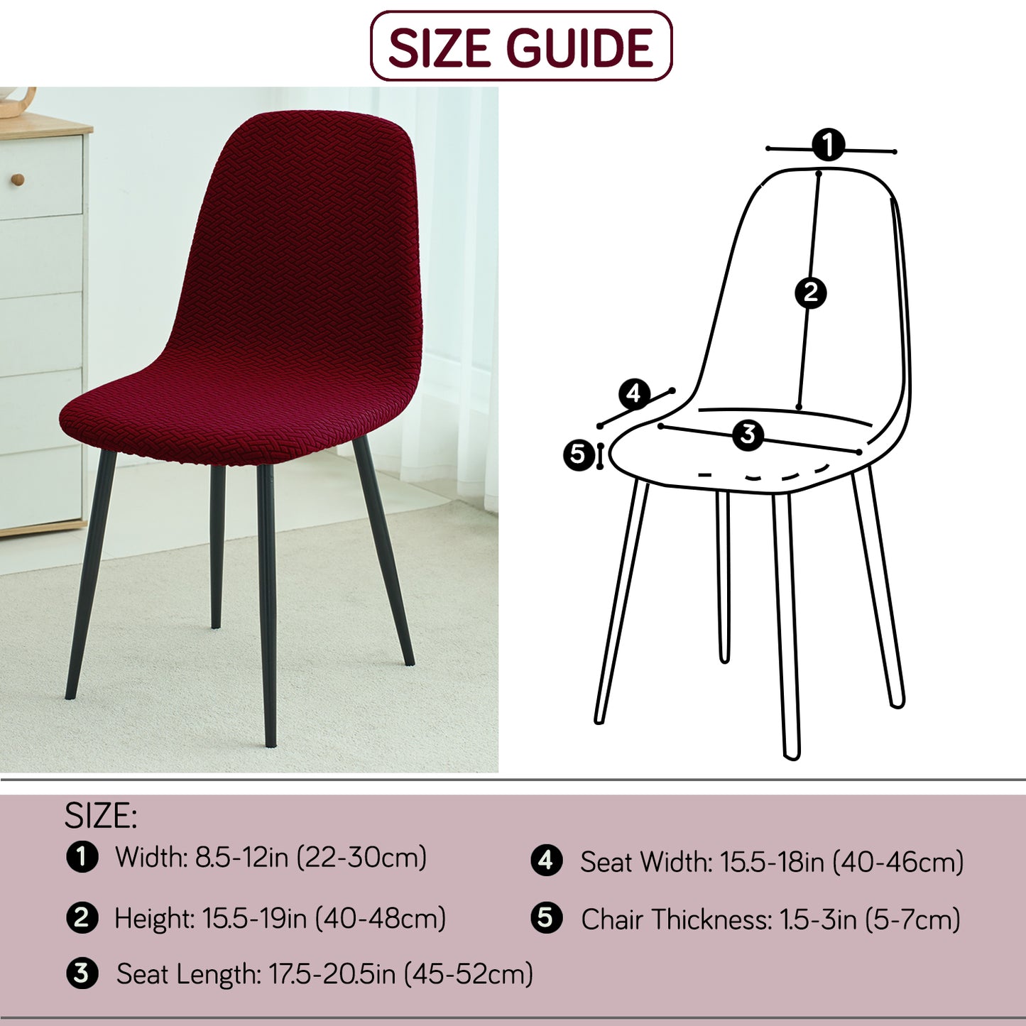 HOKIPO Premium Jacquard Fully Covered Cover for Mid Century Modern Dining Chair, Burgundy