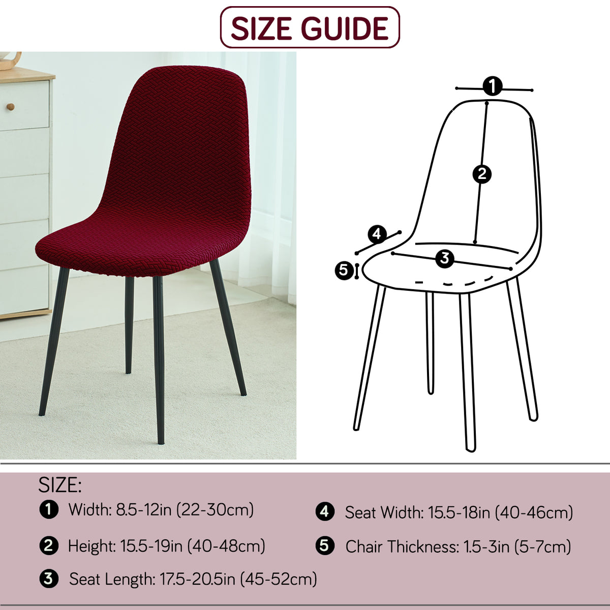 Premium Jacquard Fully Covered Cover for Mid Century Modern Dining Chair, Burgundy