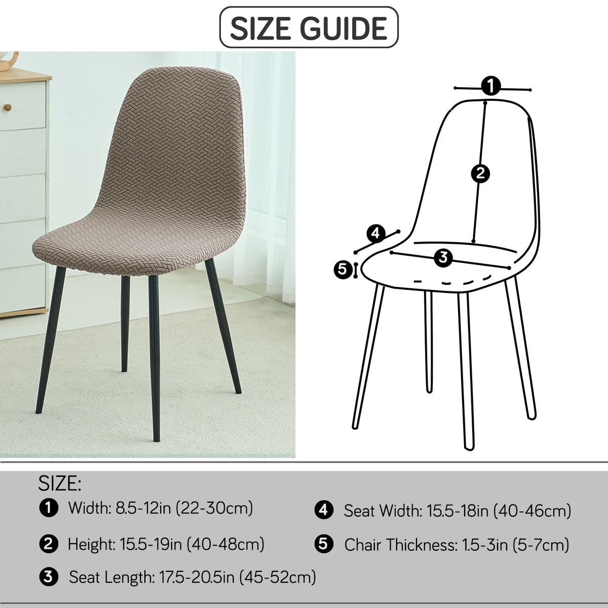 Premium Jacquard Fully Covered Cover for Mid Century Modern Dining Chair, Taupe Brown