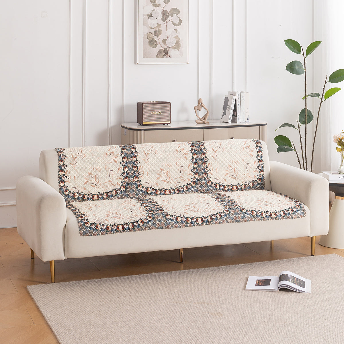 LoomVerse Quilted Sofa Cover Set Washable Sofa Panel for Seat & Back - Petal Harmony
