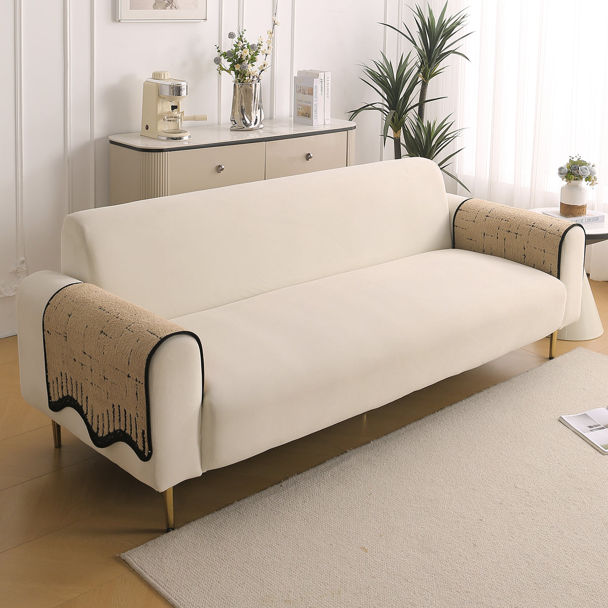 Premium Supple Soft Wavy Sofa Cover Mat, Brown