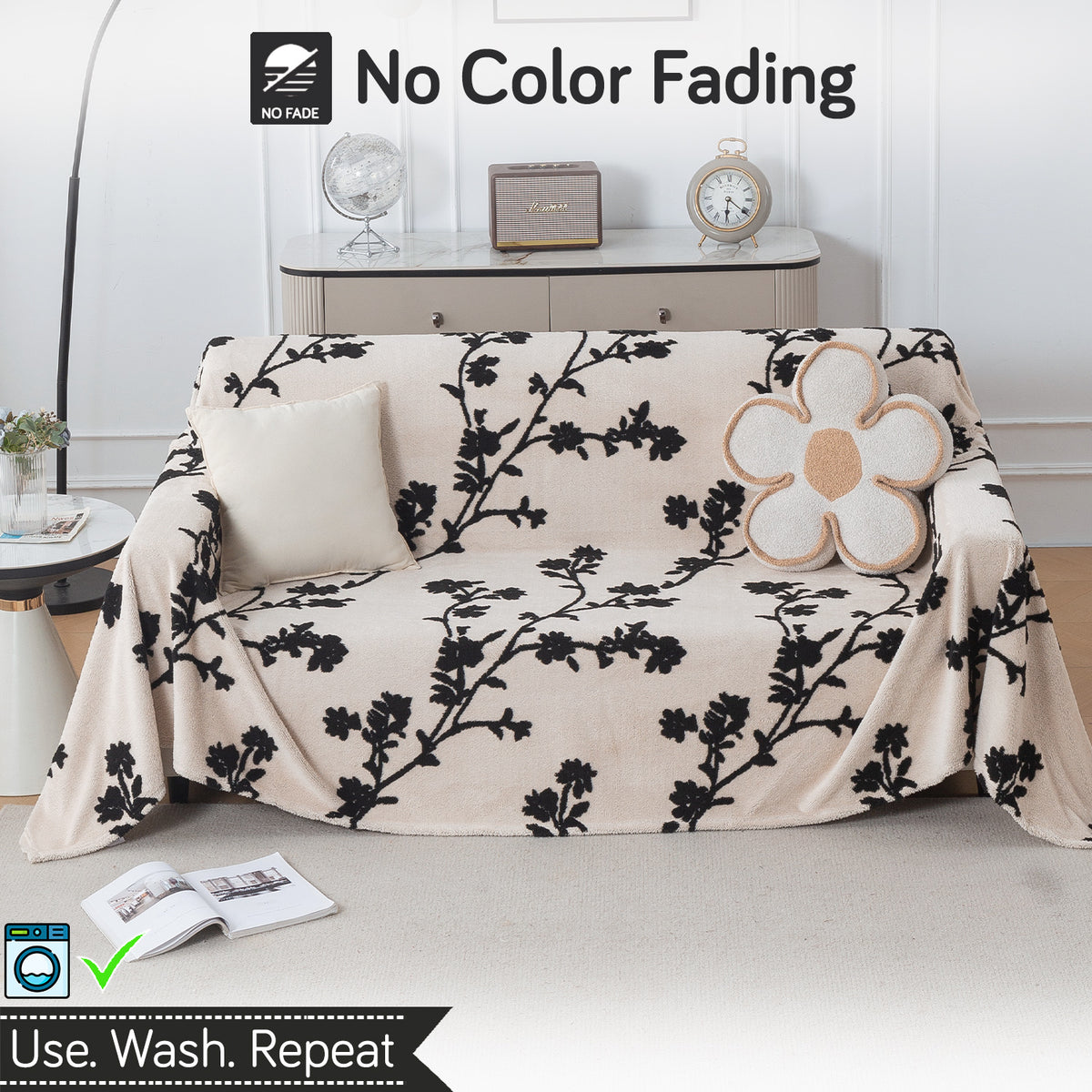 Buy Botanical Vine Noirea Series Luxury Plush Sofa Throw Cover – 3 Seater Sofas | HOKIPO