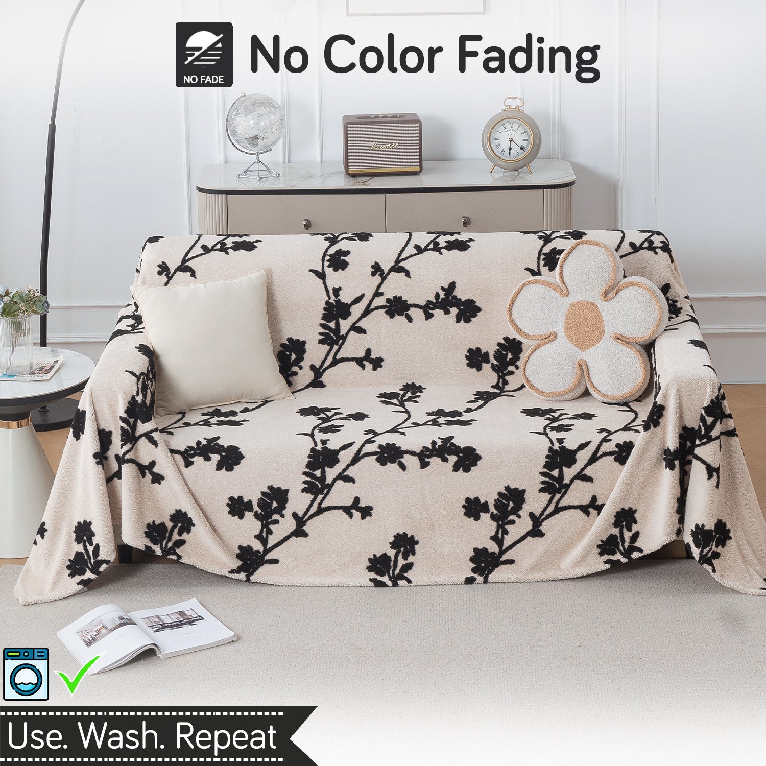 Buy Botanical Vine Noirea Series Luxury Plush Sofa Throw Cover – 3 Seater Sofas | HOKIPO