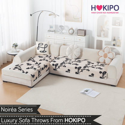 Luxury Plush Sherpa Anti Slip L Shape & Combination Sofa Mat, 'Noirea Series'|Botanical Vine