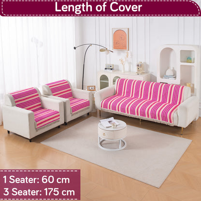 Artisan Boho Series 5-Seater Sofa Cover with Tassels (3+1+1), Fuchsia Pink