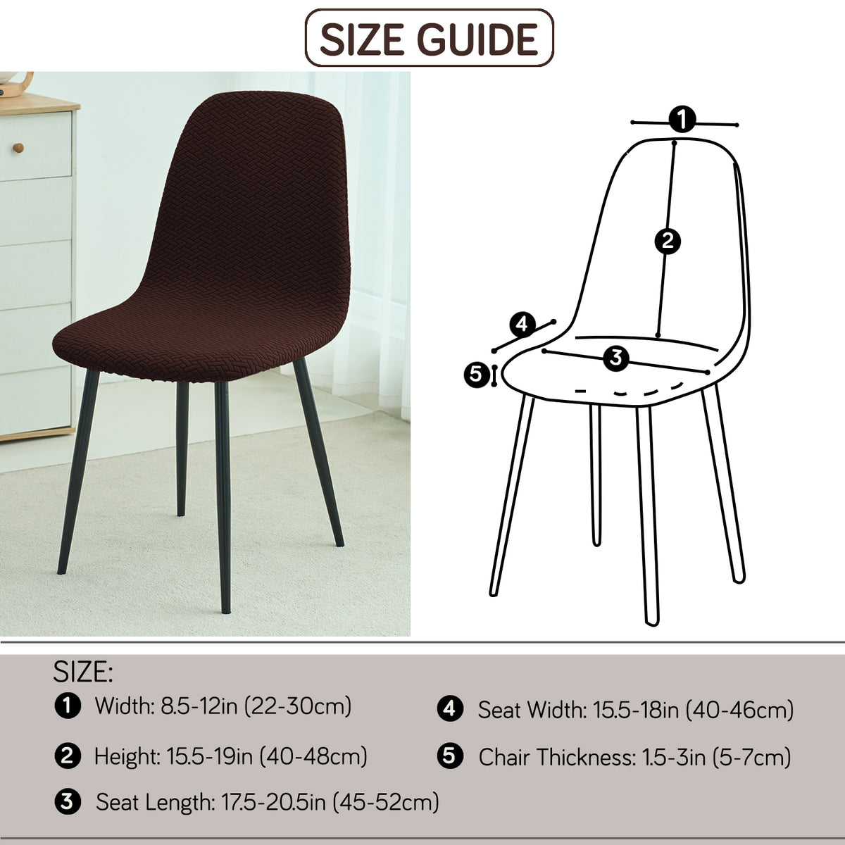 Premium Jacquard Fully Covered Cover for Mid Century Modern Dining Chair, Chocolate Brown