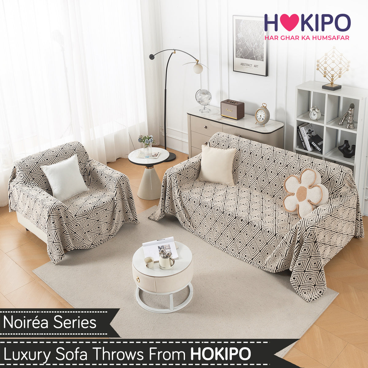 Buy Geometric Diamond Noirea Series Luxury Plush Sofa Throw for 3 1​ Seater Sofa Set | HOKIPO