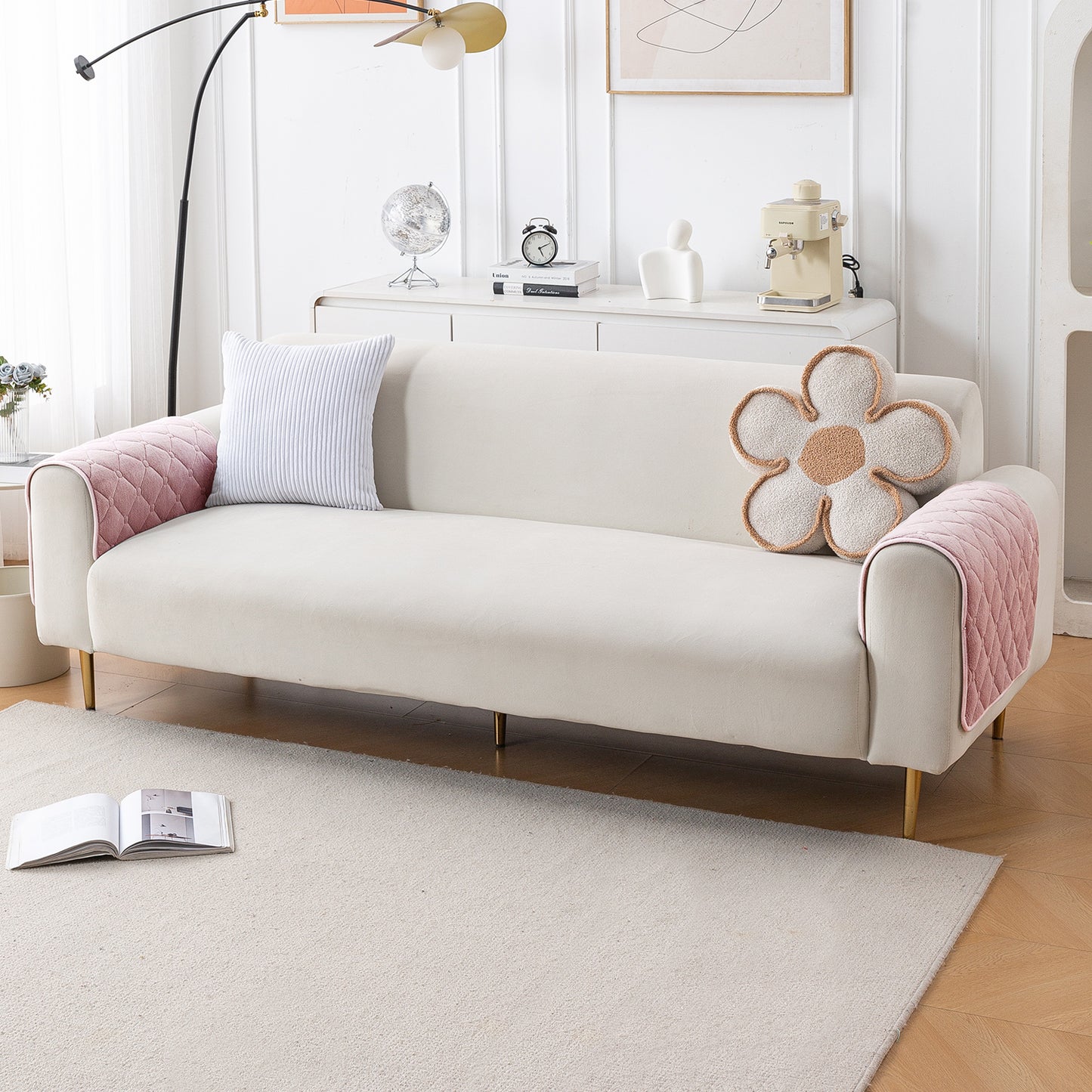 Diamond Tuft Plush Sofa Cover Mat, Blush Pink