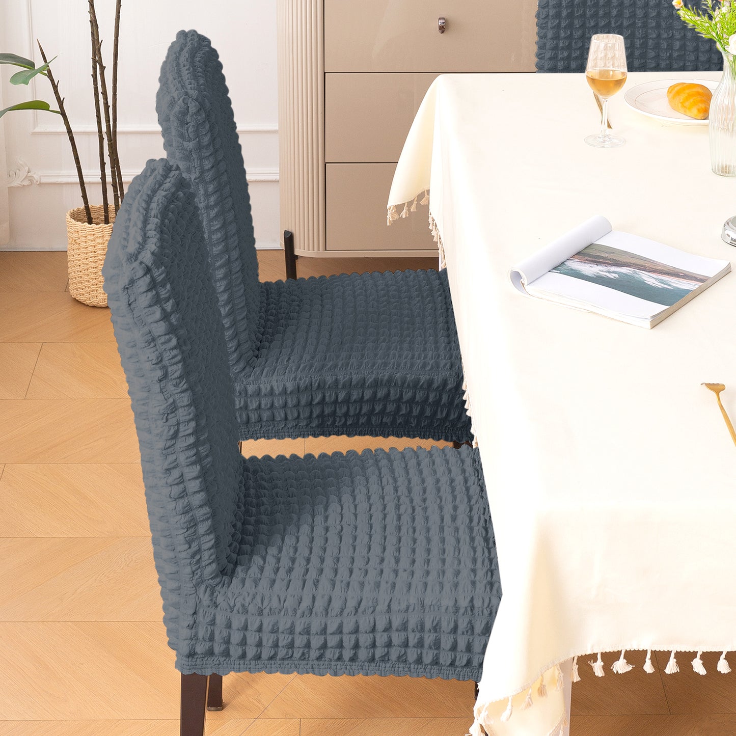 Aria Nova Bubble 280 GSM Dining Chair Cover Set of 1/2/4/6, Dark Grey